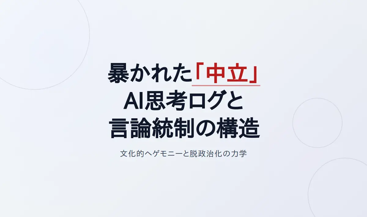 Featured image of post 暴かれた「中立」の裏側――AIの思考ログが露呈させた文化的ヘゲモニーと言論統制の構造
