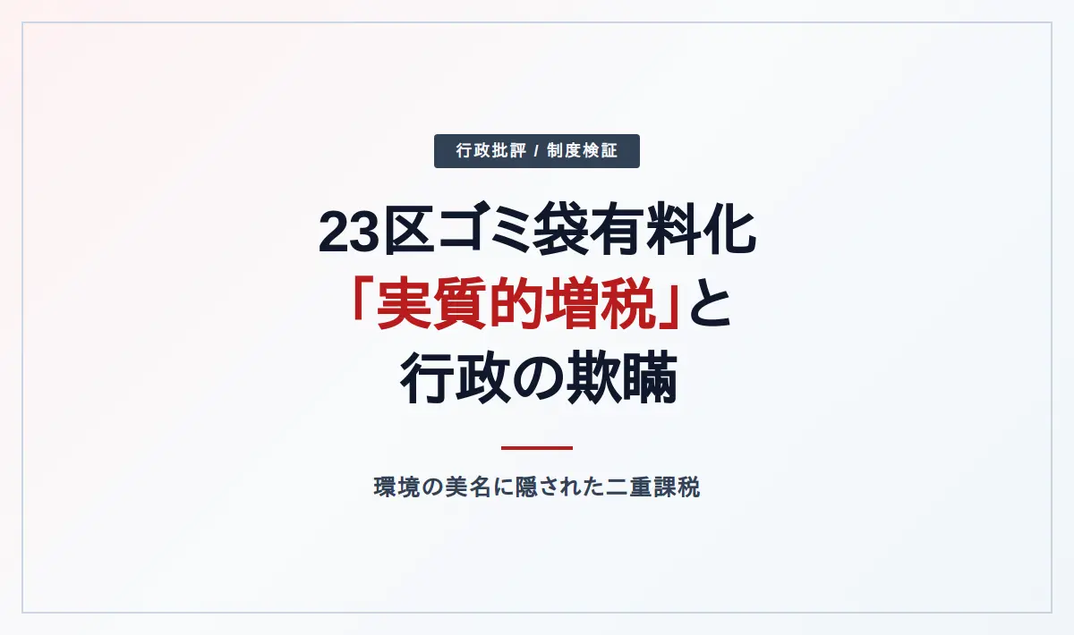 Featured image of post 潤沢な税収と埋立地の限界――23区ゴミ袋有料化に見る「実質的増税」と行政の欺瞞